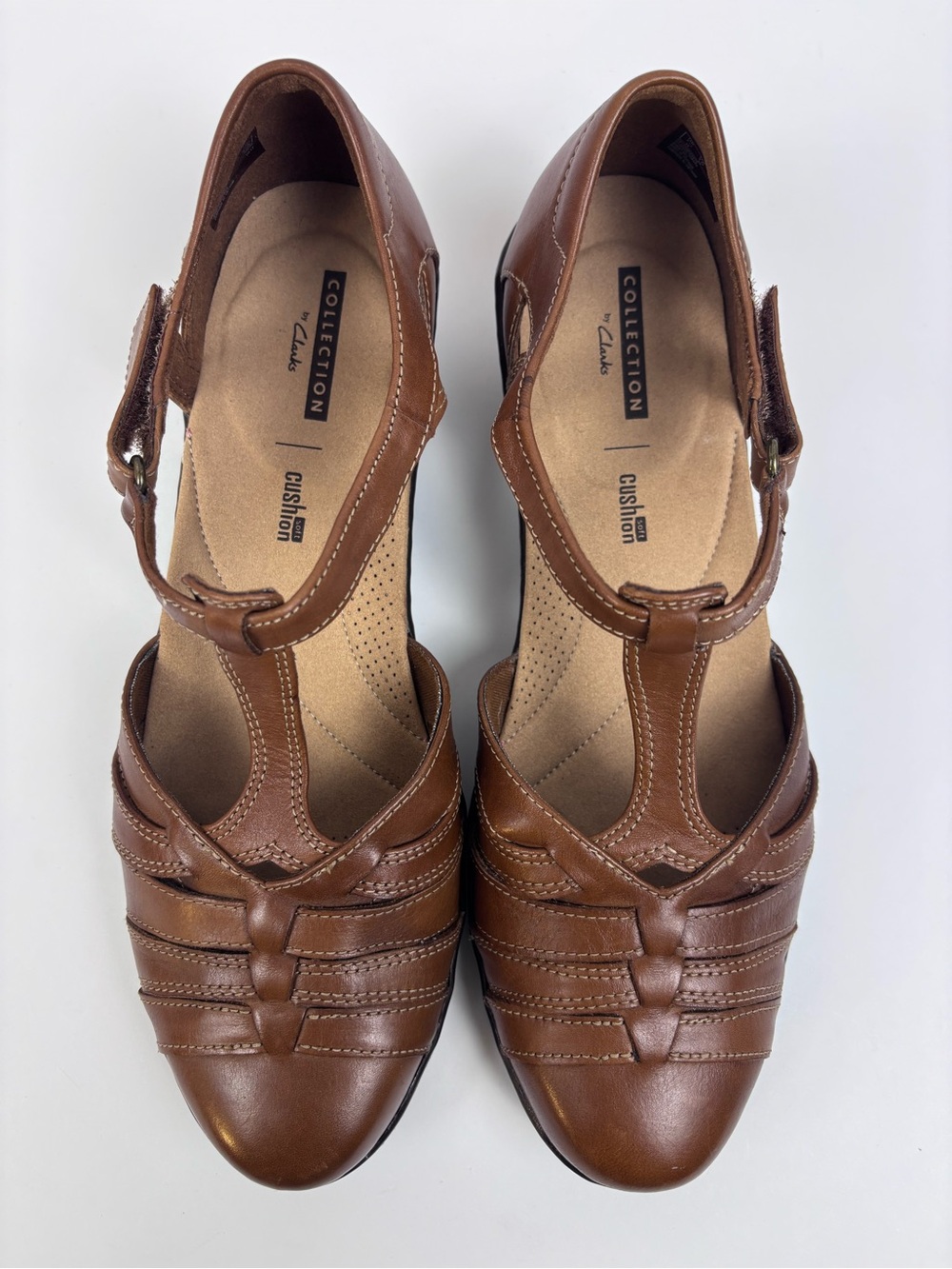 Clarks Wendy Alto Leather Shoes T-Strap Low Wedge Casual Dress Shoe Brown Sz 10 - Picture 5 of 14